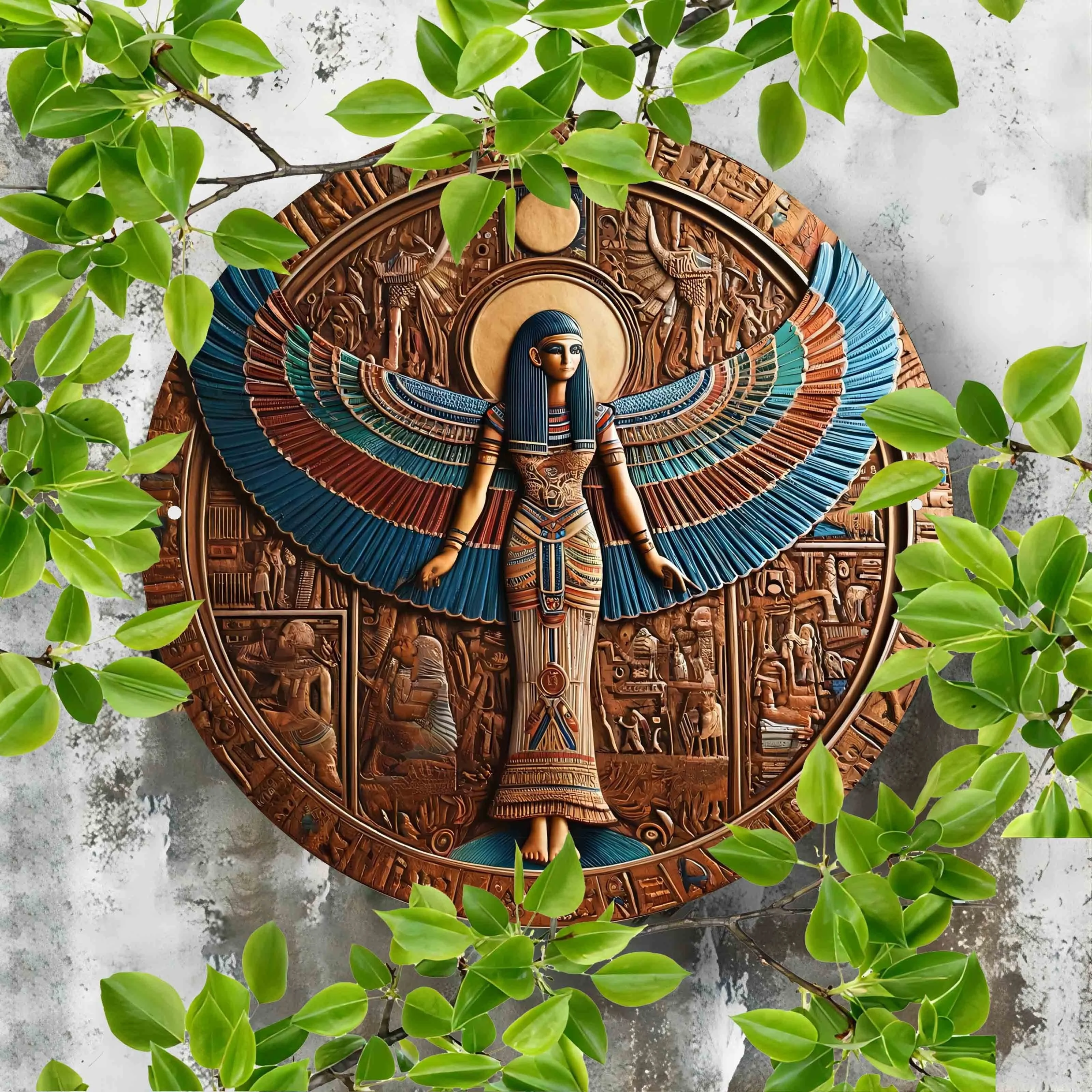 Постер из алюминия Wing Guardian для египетской богини Круглый 2D Настенный декор 8