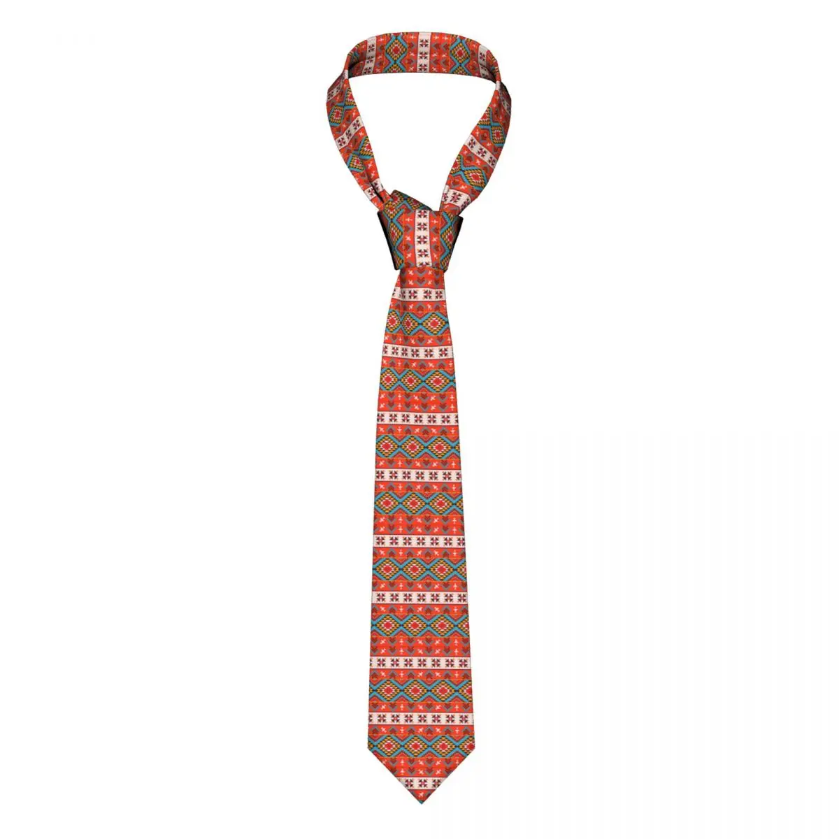 Aztec Red Navajo Men Necktie Fashion Polyester 8 cm Narrow Bohemian Ethnic Neck Tie for Men Daily Wear Cravat Wedding Cosplay