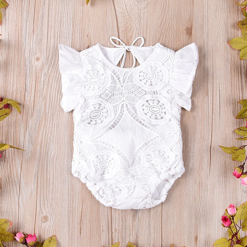 

New Baby Girls Romper Newborn Cotton Jumpsuit Lace Flying Sleeve Baby Clothes 0-18M