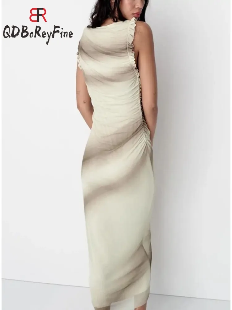 Женское облегающее платье без рукавов элегантное Плиссированное длинное