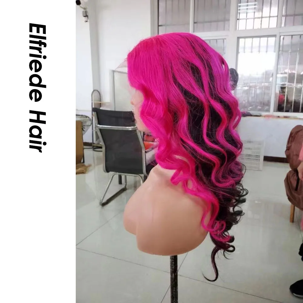 Elfriede # 1B розово-красные цветные кружевные парики для женщин свободные волнистые