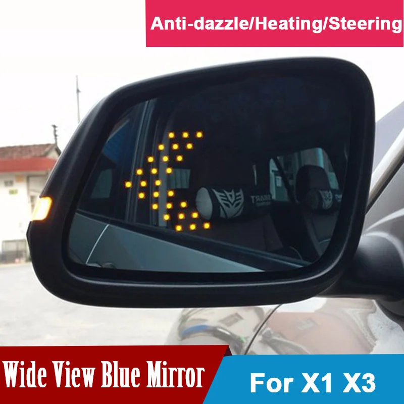 Синее зеркало для BMW X1 f48 316i 320i 328i f30, светодиодная лампа с несколькими кривизнами и широким углом поворота, подогреватель, зеркальная фотовсп...