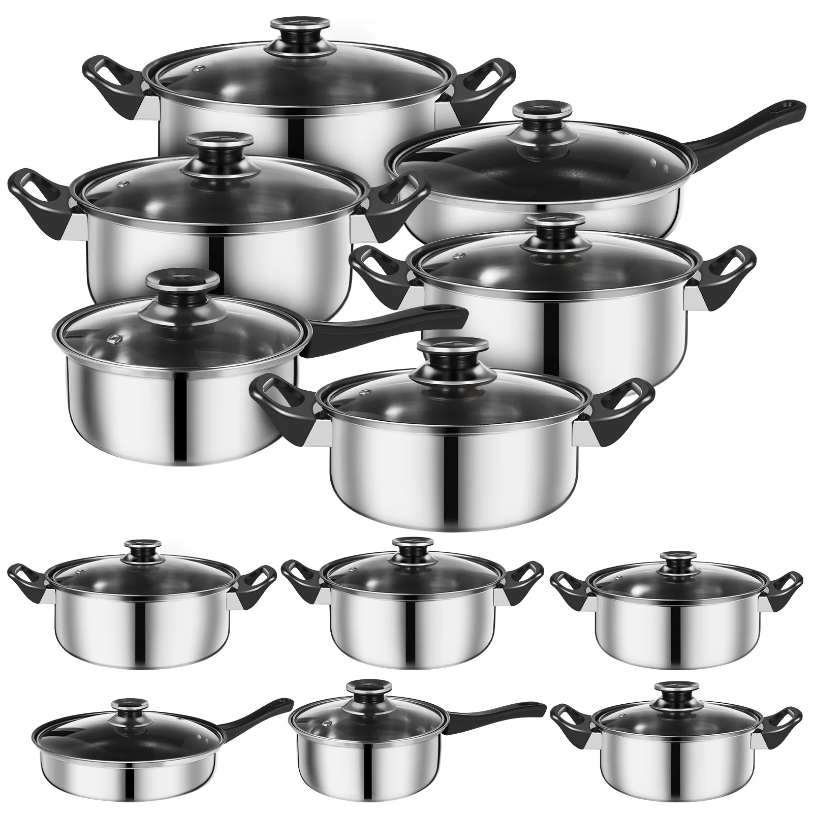 

12 Pcs Pots Stainless Steel Cooker Piece Set Cookware Saucepan Cooking Utensils