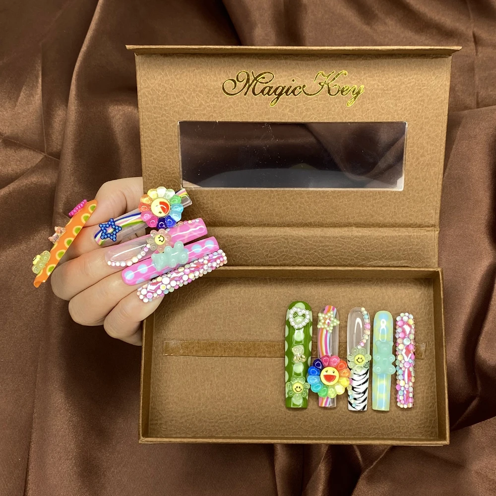 MagicKey 3D красочный подсолнух 10 шт. гель ручной работы искусственные ногти пресс на