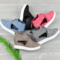 plus size 43 women shoes platform sneakers woman summer breathable wedges high heel ladies back zipper hollow out chunky shoes