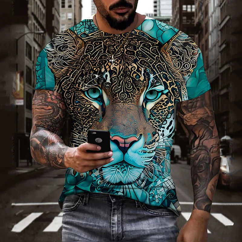 

3D Short Sleeved men's T-shirt, women's large T-shirt, boys' T-shirt, Lion, Battle, Beast, Wolf, Lion, new summer product, overs