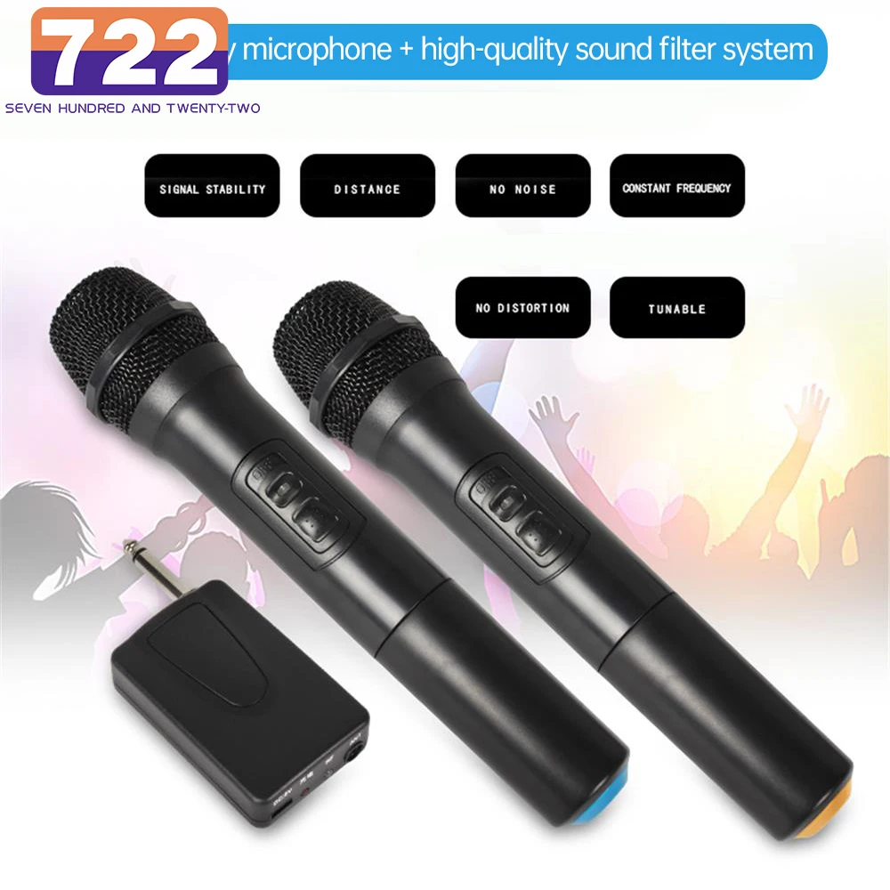 

2 Channels UHF Professional Handheld Mic Micphone Black Wireless Microphone Micro Phone For Karaoke Meeting 100 M Sing Song KTV