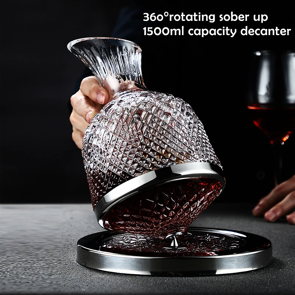 

360 Tumbler Jug Wine Dispenser Aerator Mirror Bottle Rotating Crystal Glass Decanter Bar 1500ml Gift Decoration Decanter Wine