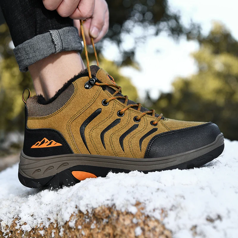 New Autumn Winter Hiking Shoes Men Trekking Boots Waterproof Non-slip Outdoor Men's Sports Shoes Fur Warm Trekking Male Sneakers