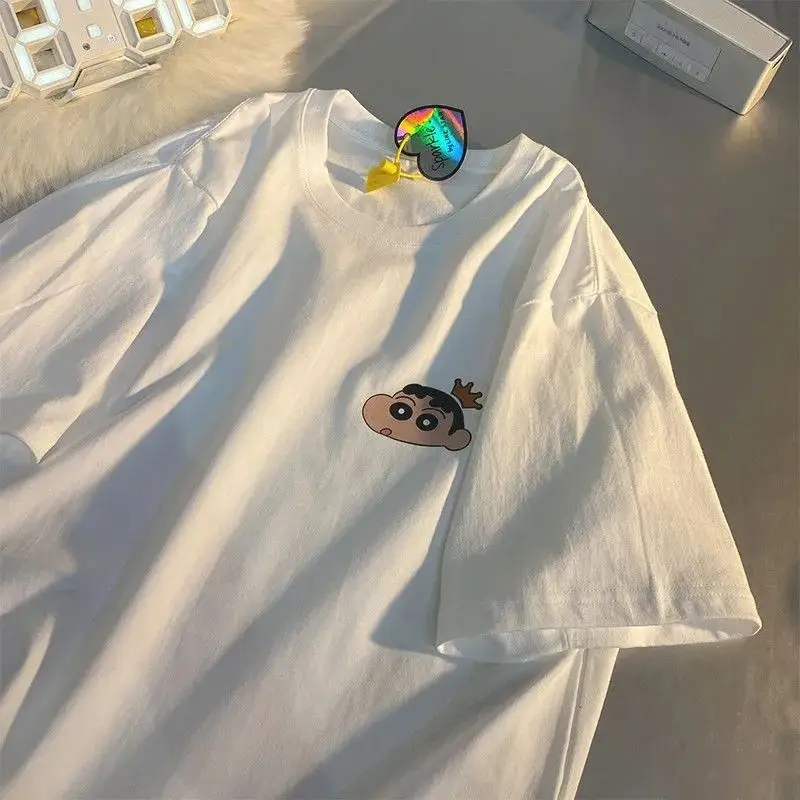 Kawaii Crayon Shin-Chan Anime Hobby 100% Cotton Short-Sleeved T-Shirt Men and Women Lovers Summer All-Match Loose Style