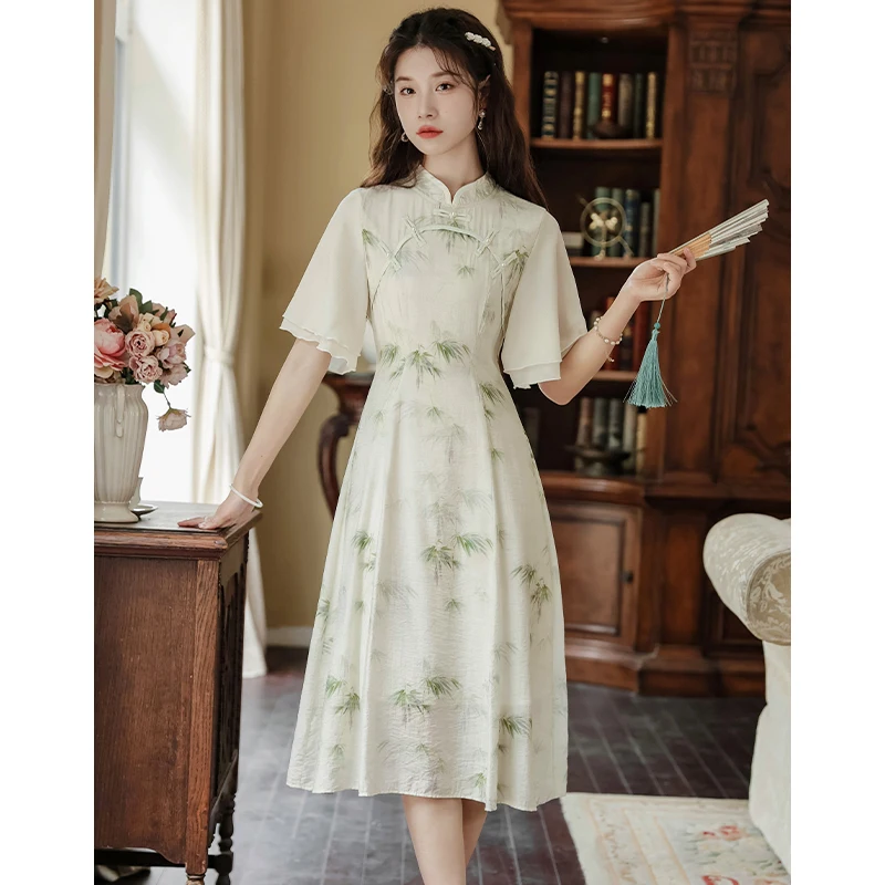 2023 new fashion women's Clothing Chinese literary cheongsam dresses buckle dress