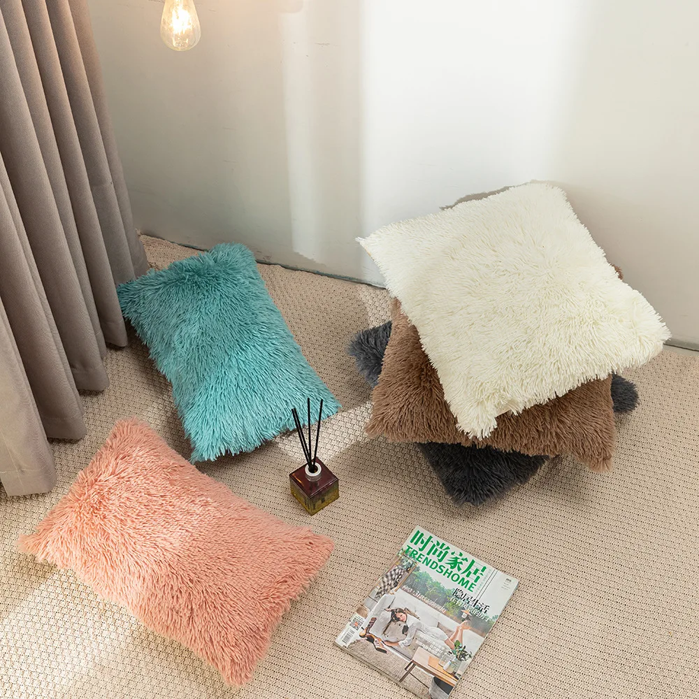 

Sofa Living Room Bedroom Home Decoration Cushion Cover 30x50 45x45cm Nordic Style Plush Solid Color Pillow Case