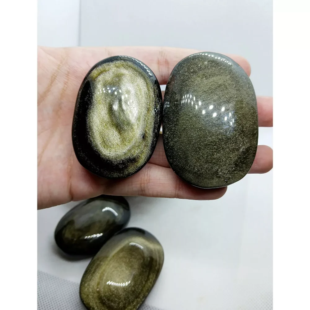 Золотой глянцевый обсидиан Кристалл Пальмовый камень Высококачественный