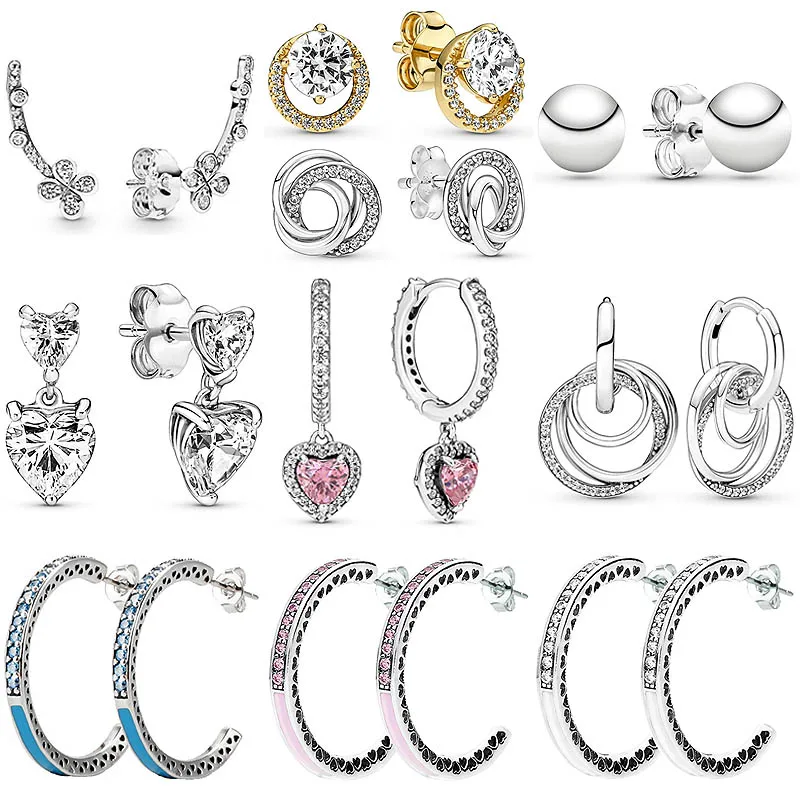 

Женские серьги из серебра 925 пробы, с круглым ореолом, двойным сердцем и цветами с четырьмя лепестками