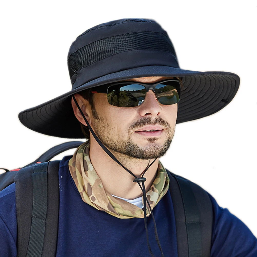 

Fisherman Hat Mesh Holes Wide Brim Hat Breathable Hiking Boonie Hat Sun Hat Cycling Anti-UV Sunscreen Boonie Cap 2022 New