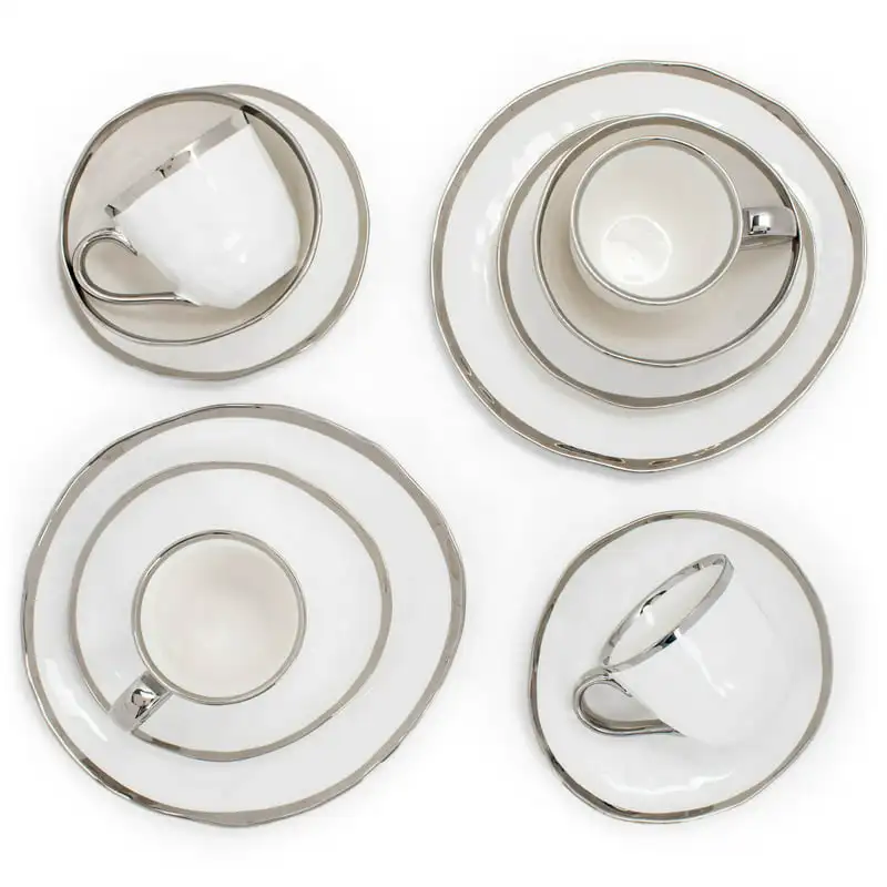 

Bubble Ceramic Dinnerware 16 Piece Set - Service for 4, White Silver