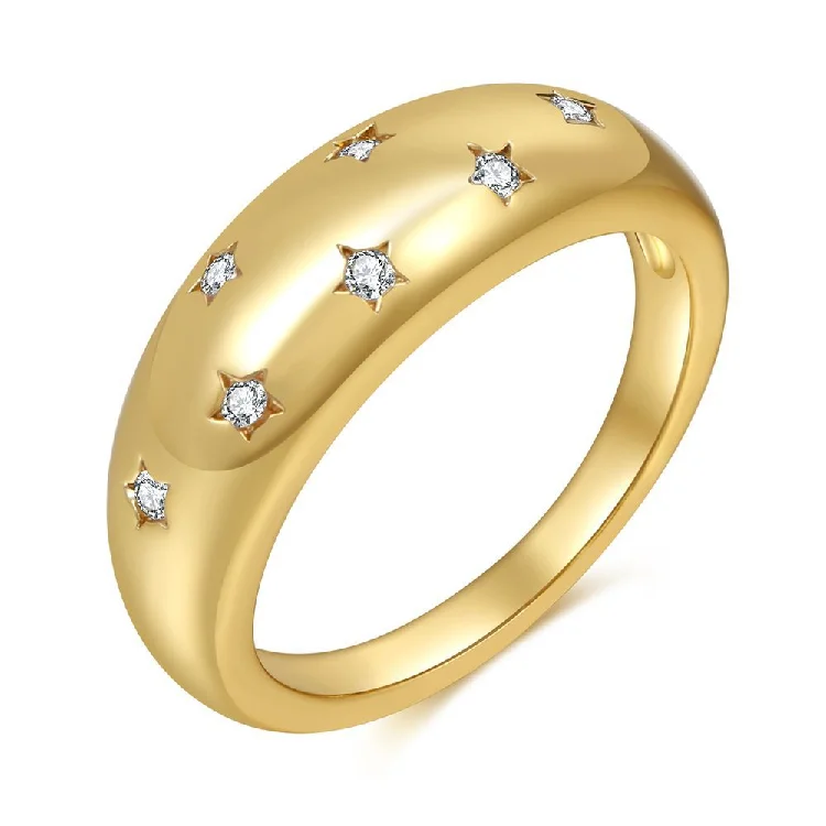 

Hot selling Dainty Domed Rings 14k Gold Chunky Star Diamond Band Ring
