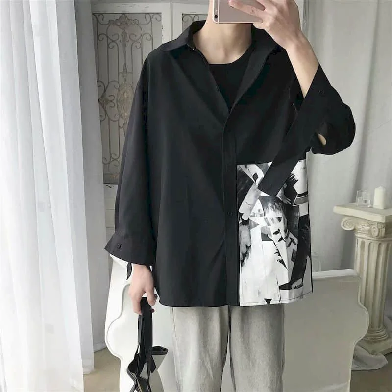 Рубашка мужская с принтом модная блузка в Корейском стиле рукавом три четверти