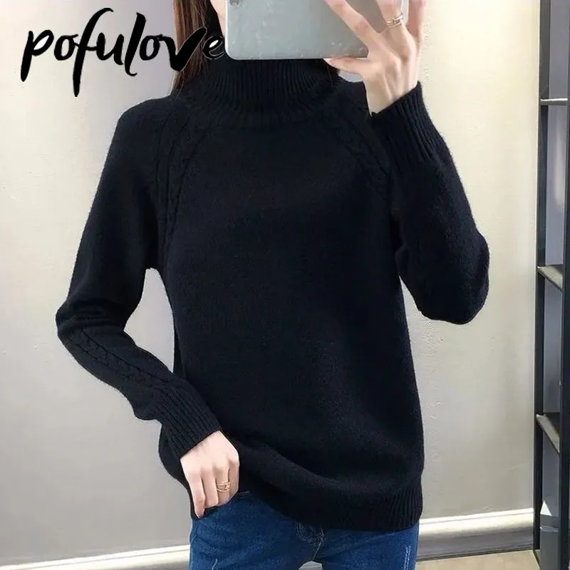 Свитер Женская водолазка и бархатный вязаный пуловер однотонный корейский