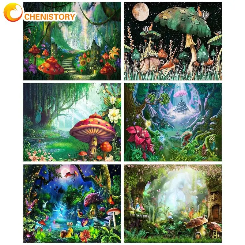 

CHENISTORY Acrylic Painting By Numbers Fantasy Mushroom Picture Drawing Adult Crafts Wall Decor Gift Handmade On Canvas