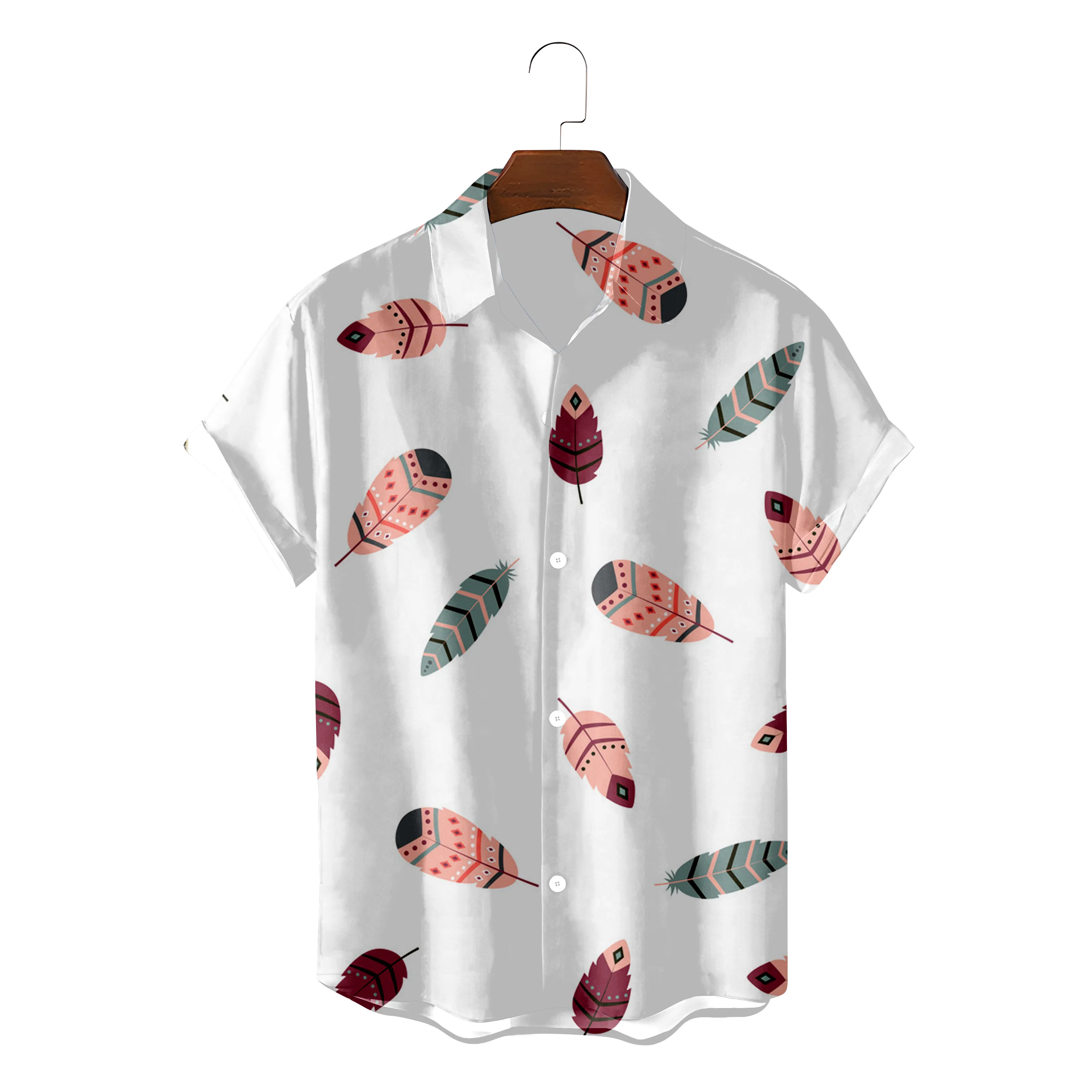 

2022 Summer Hawaiian Shirt 3D T-shirt Retro shirt Feathers Element Pattern Short Sleeve Man Camisa Vacation Casual Man T-shirt B