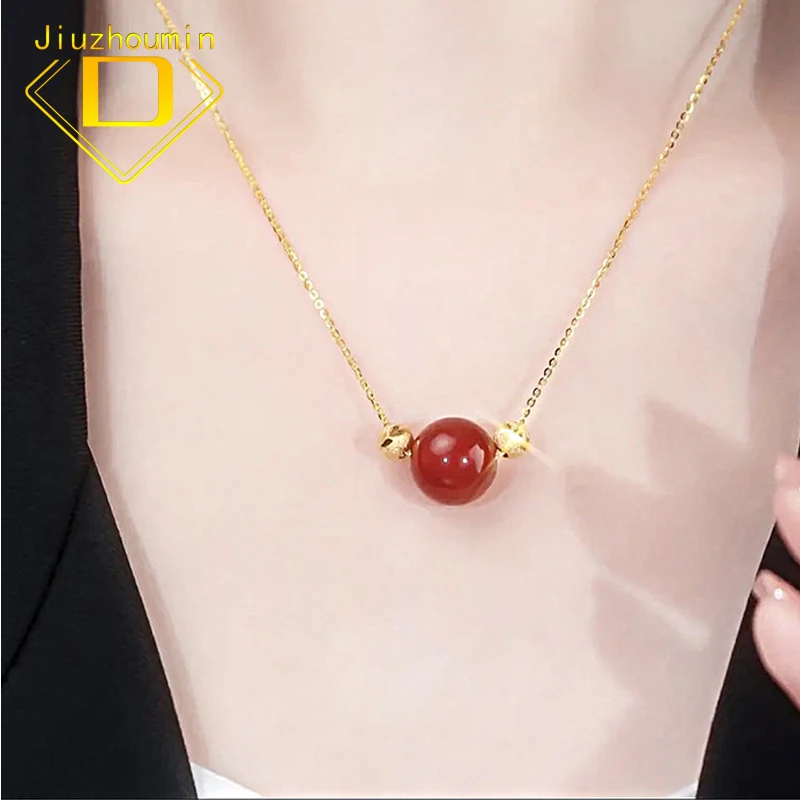 

New Fashion Onyx 925 Sterling Silver Pendants for Women Acacia Bean Necklace Red Agate Luxury Simple Clavicle Chain Fine Jewelry