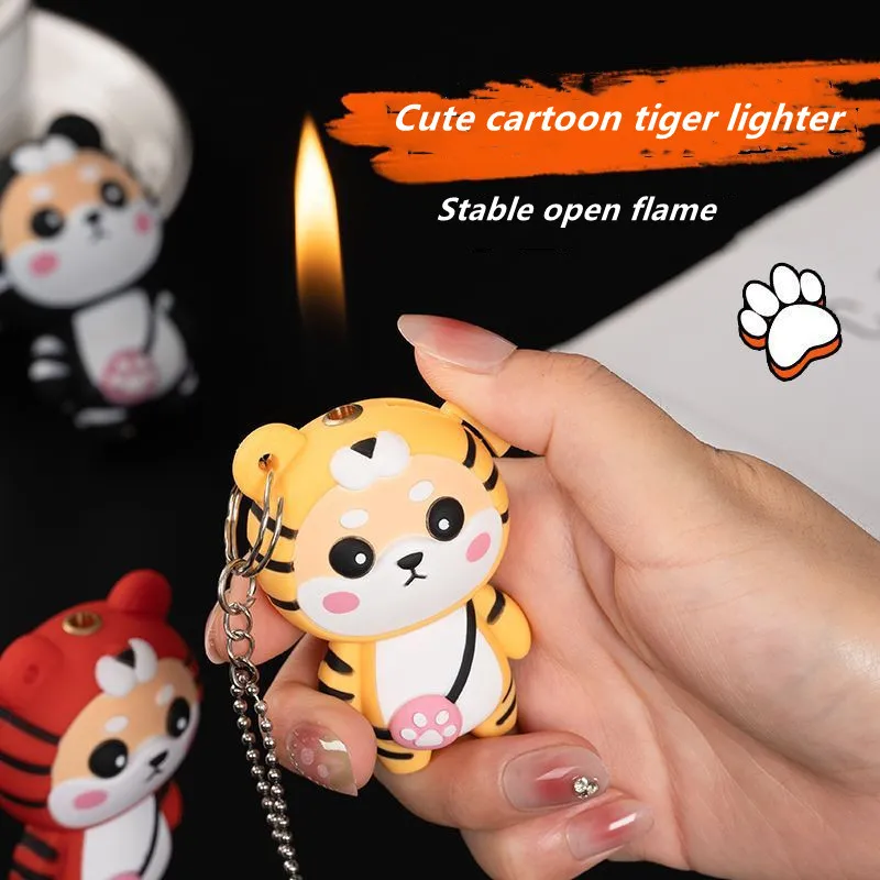 Cute Cartoon Tiger Bedroom Decoration Butane Torch Turbine Gas Lighter Smoking Tools Funny Gift