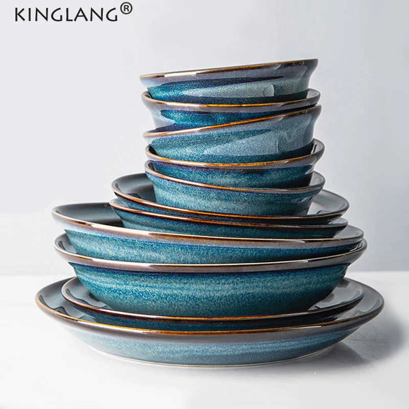 

Kinglang 1 шт. новый синий цвет красивая керамическая чаша печь посуда блюдо оптом обеденная тарелка и миска