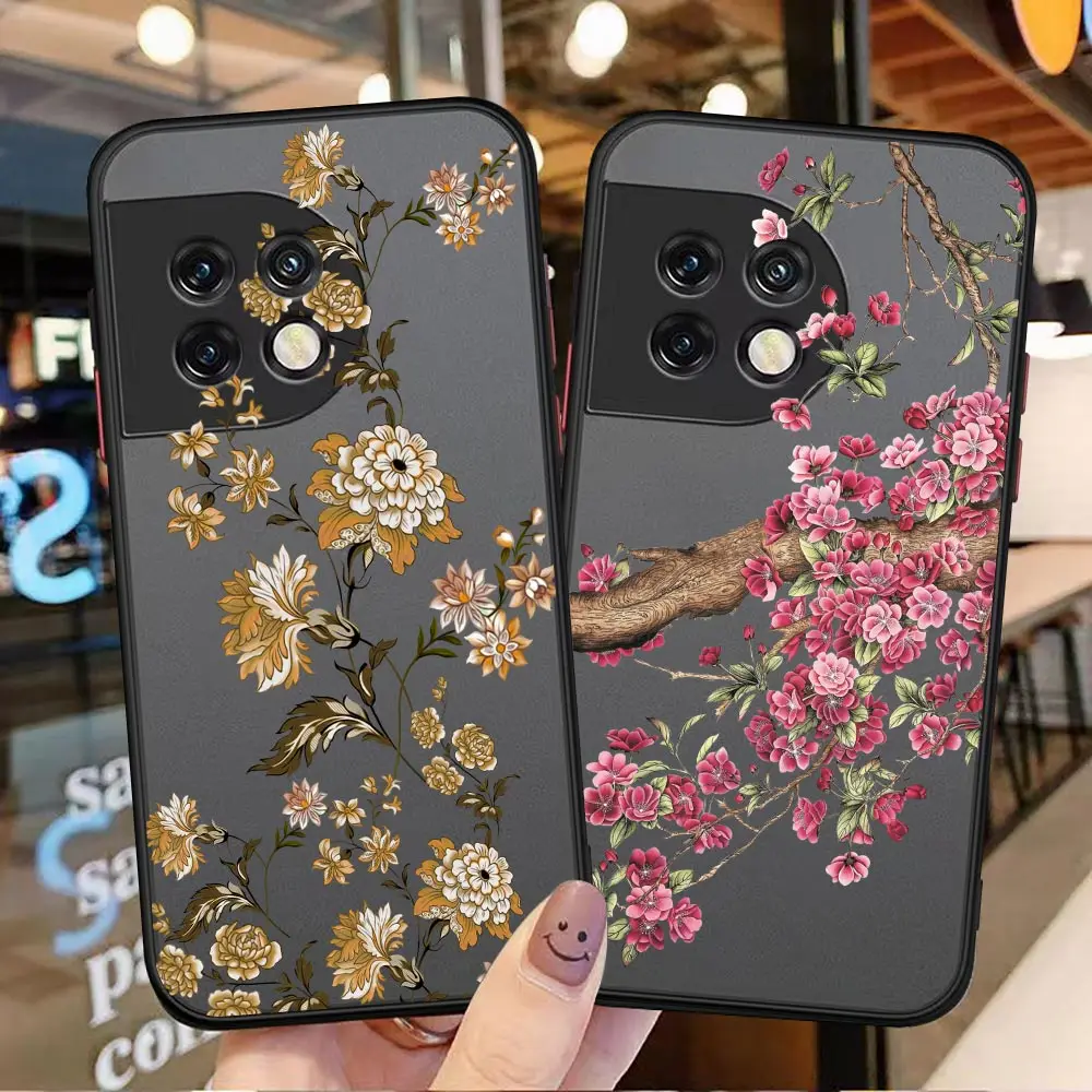 

Fashion Lovely Vintage Leaves Flower Birds Matte Phone Case For OnePlus 10 9 8T 8 7T 7 6T 6 5T 5 Nord N100 N10 CE2 CE 2 5G Funda