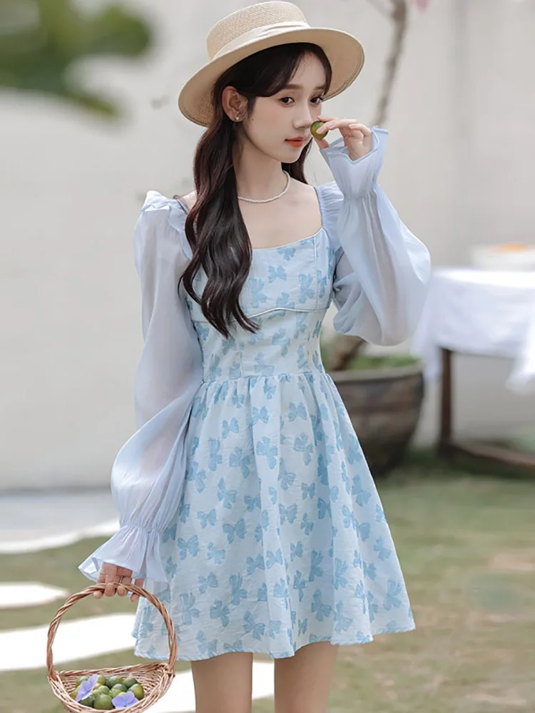 Женское короткое жаккардовое платье Элегантное повседневное шифоновое с