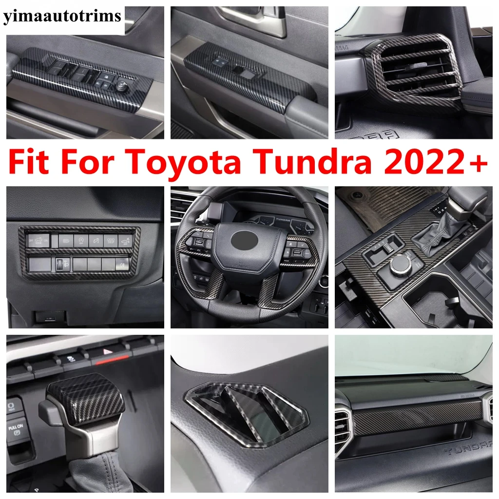 

Carbon Fiber Interior Car Gear Shift Panel Shifter Knob Head Light Dashboard Air AC Vent Cover Trim For Toyota Tundra 2022 2023