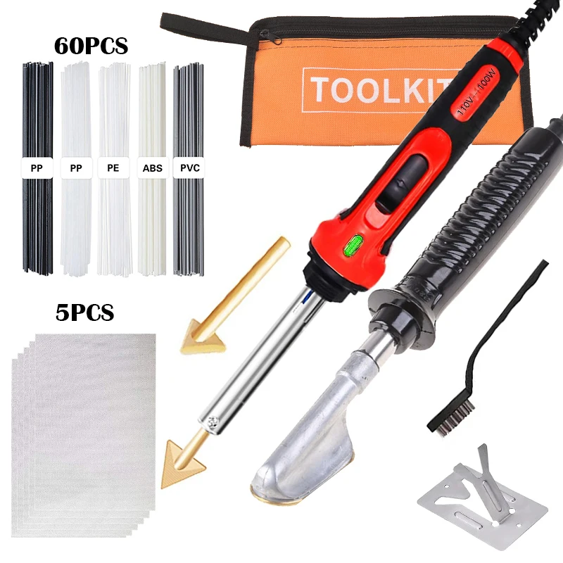 

100W Plastic Welding Kit Soldering Iron Gun Adjustable Temperature Welder Tool for Surface Repair Car Bumper Canoe Welding Tool