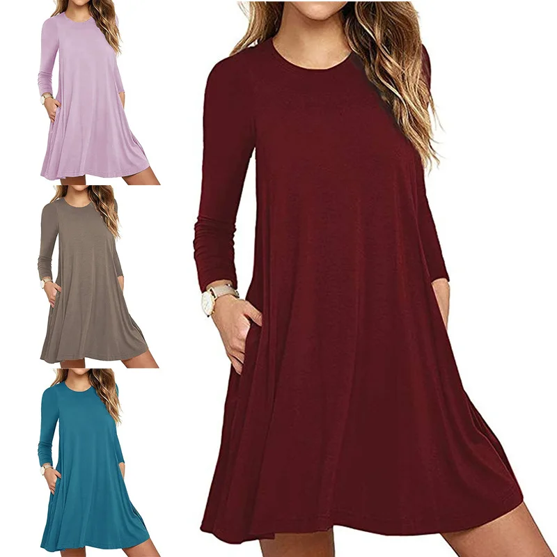 

2023 Autumn New Style Solid Long Sleeve Swing Dress