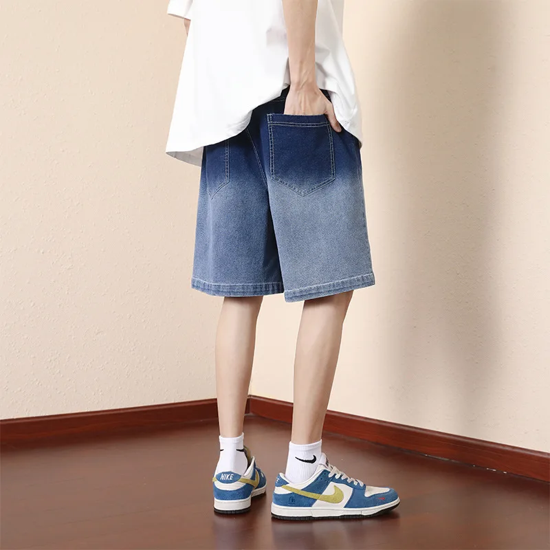 INS American Retro Straight Leg Denim Shorts Hip Hop Fashion Streetwear Trendy Student Over Knee Capris Oversize M-8XL C0011