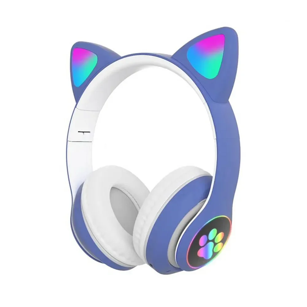 

Беспроводные наушники Bluetooth со светящимися кошачьими ушами, синие