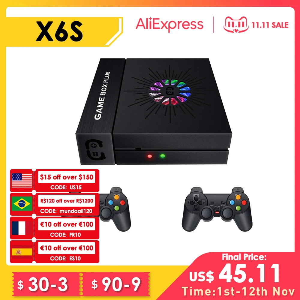

Ретро игровая консоль X6S, HD ТВ, игровые консоли для PSP/NDS/SFC/GBA с 9500 + играми с 2,4G беспроводными контроллерами, подарок для детей