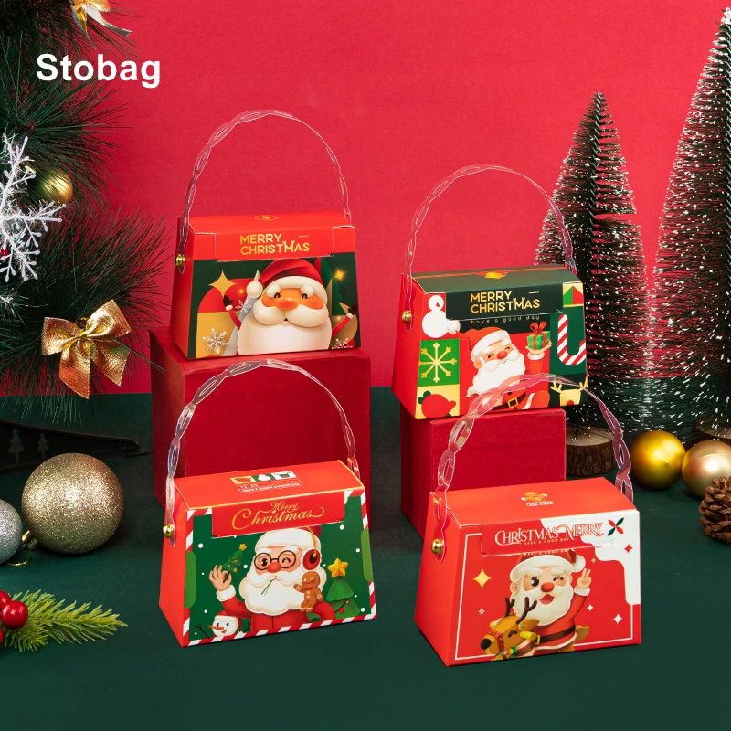 

StoBag 24pcs Merry Christmas Kraft Paper Gift Box Red Candy Chocolate Packaging Child Decoration Handmade New Year Party Favors