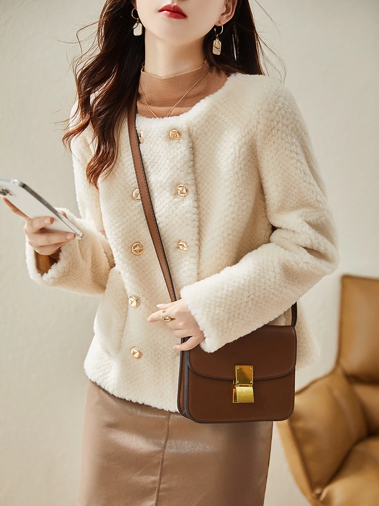 GOURS Winter Genuine Shearling Jackets for Women Fashion Blue Natural Wool Real Fur Overcoats Thick Warm Soft New Arrival LD6612