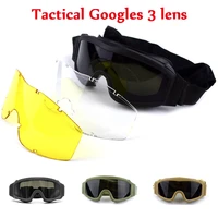 3 lens tactical glasses men sport hunting shooting safety goggles military army airsoft paintball cs safety glasses