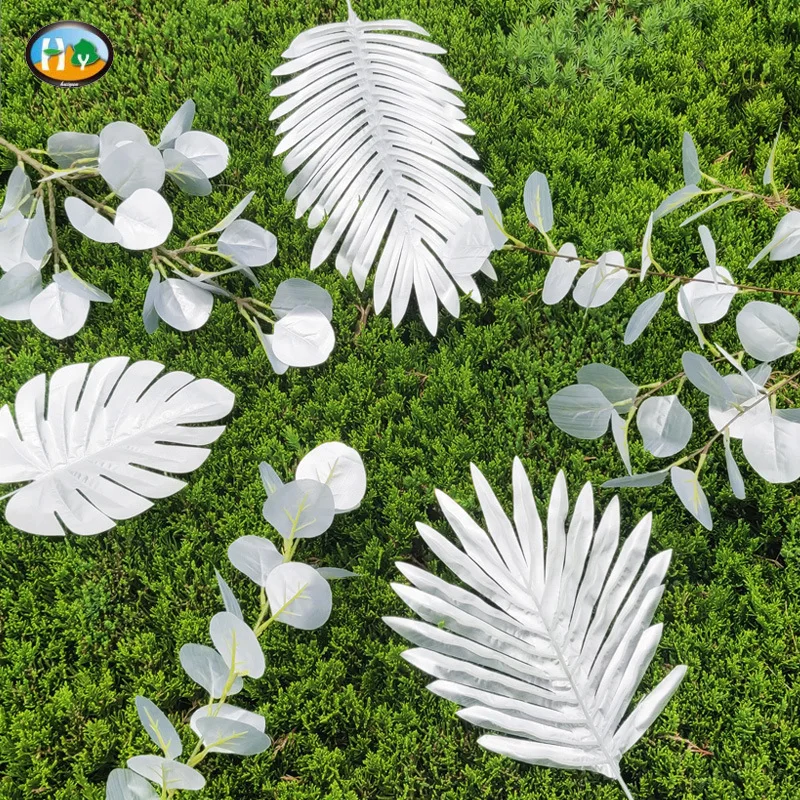 

5/10/20pcs Artificial Plant Silver ramadan eid mubarak 2023 Palm Leaves Monstera Tropic Party Wedding Birthday Home Garden Decor