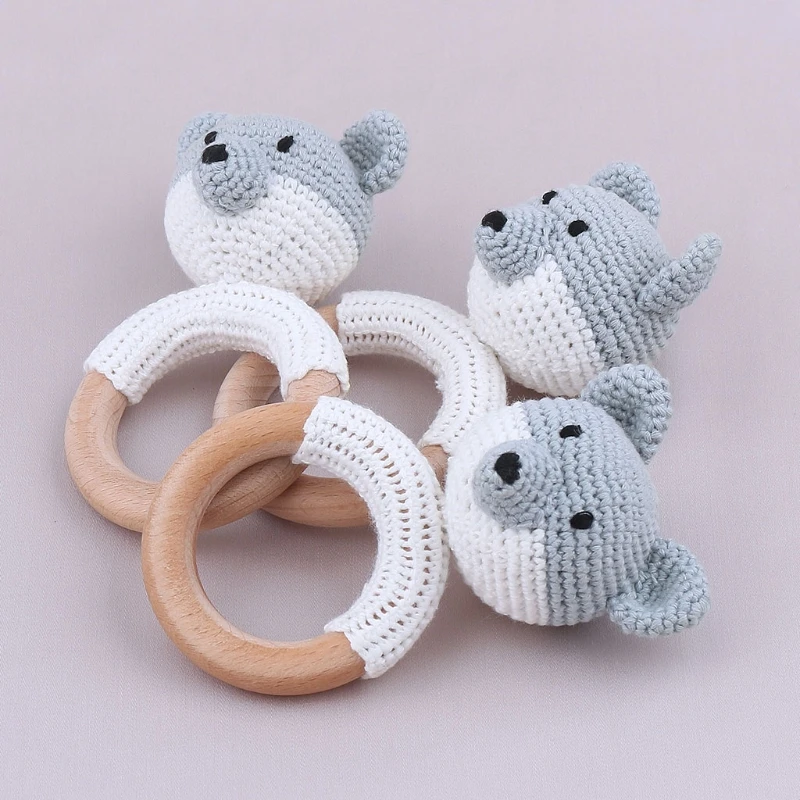 

Baby Chew Teether Wooden Animal Crochet Rattle Nursing Soother Molar Infant Toy