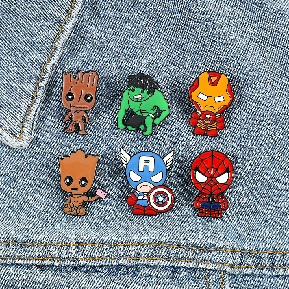 Marvel Avengers Cartoon Lapel Pins Cute Superhero Iron Man Spiderman Badge Anime Enamel Brooch for Backpack Accessories Gifts