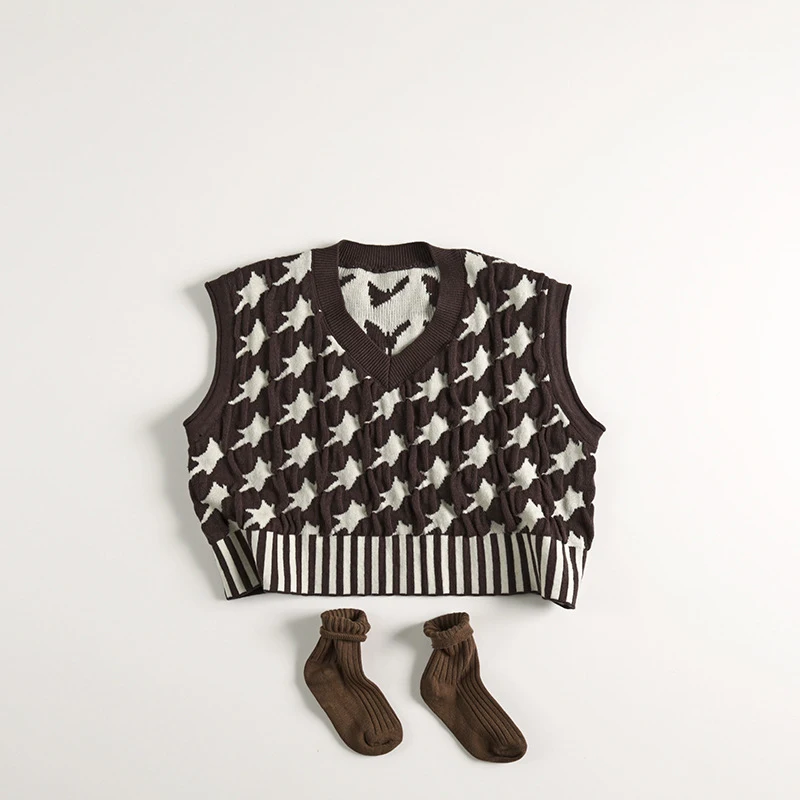 Женский Осенний Трикотажный жилет модный жаккардовый в клетку полоску для