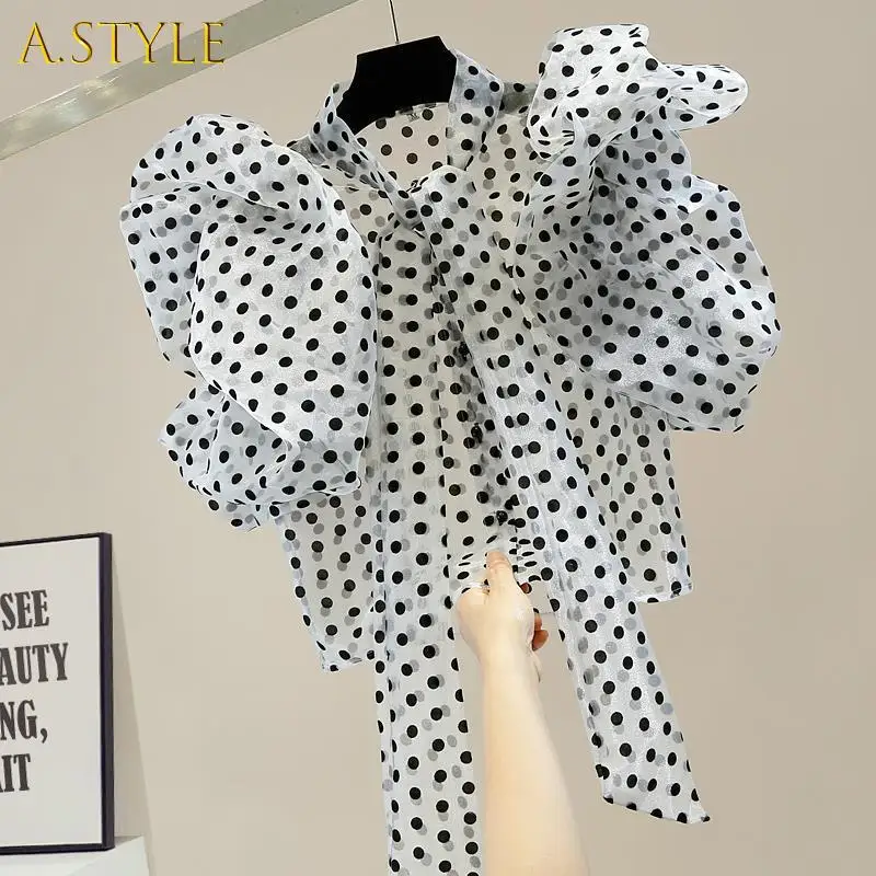 

Женская блузка в горошек, с длинным рукавом