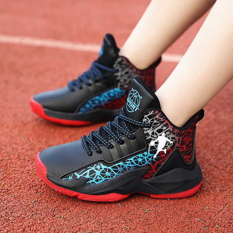 Spring Mesh Purple Size 31-40 Children Basketball Shoes Light Comfortable Kid's Sport Shoes Non-slip Chunky Training Sneaker Kid