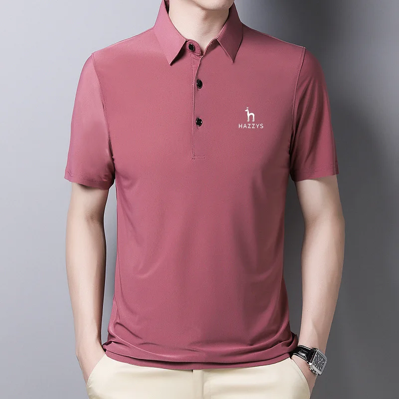 Hazzys New Summer Men's Golf T-shirt Casual Thin Turn-down Collar Polo Shirt Short-sleeved Solid Color Men  Top