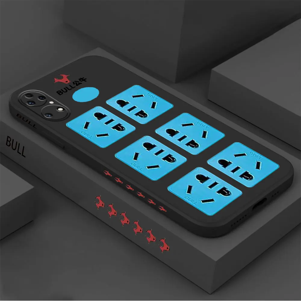 Bull Socket Phone Case For Huawei P60 P50 P40 P30 P20 Mate 50 40 30 20 20X 10 Colour Liquid Silicone Cover Funda Cqoue Shell