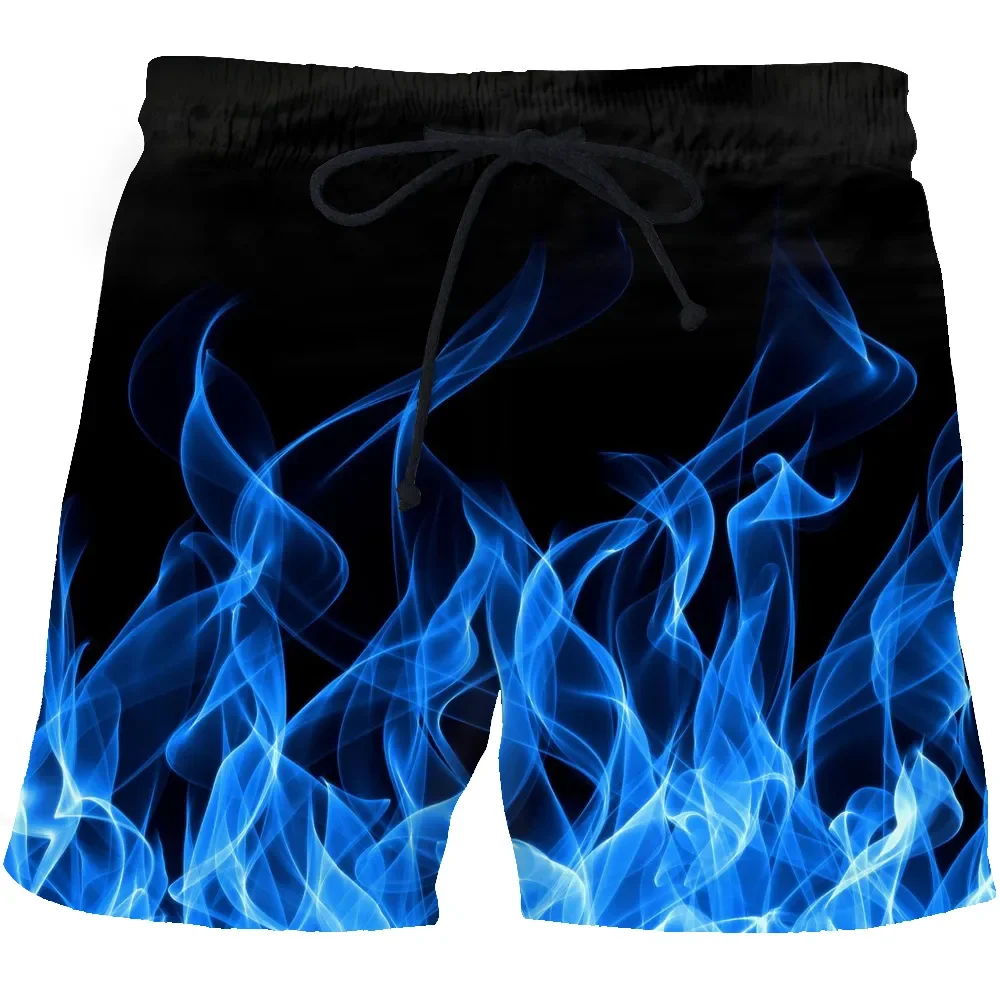 

3d printed beach shorts, quick-drying blue flame fitness shorts, shorts with fun 3d street printing fashion 2021