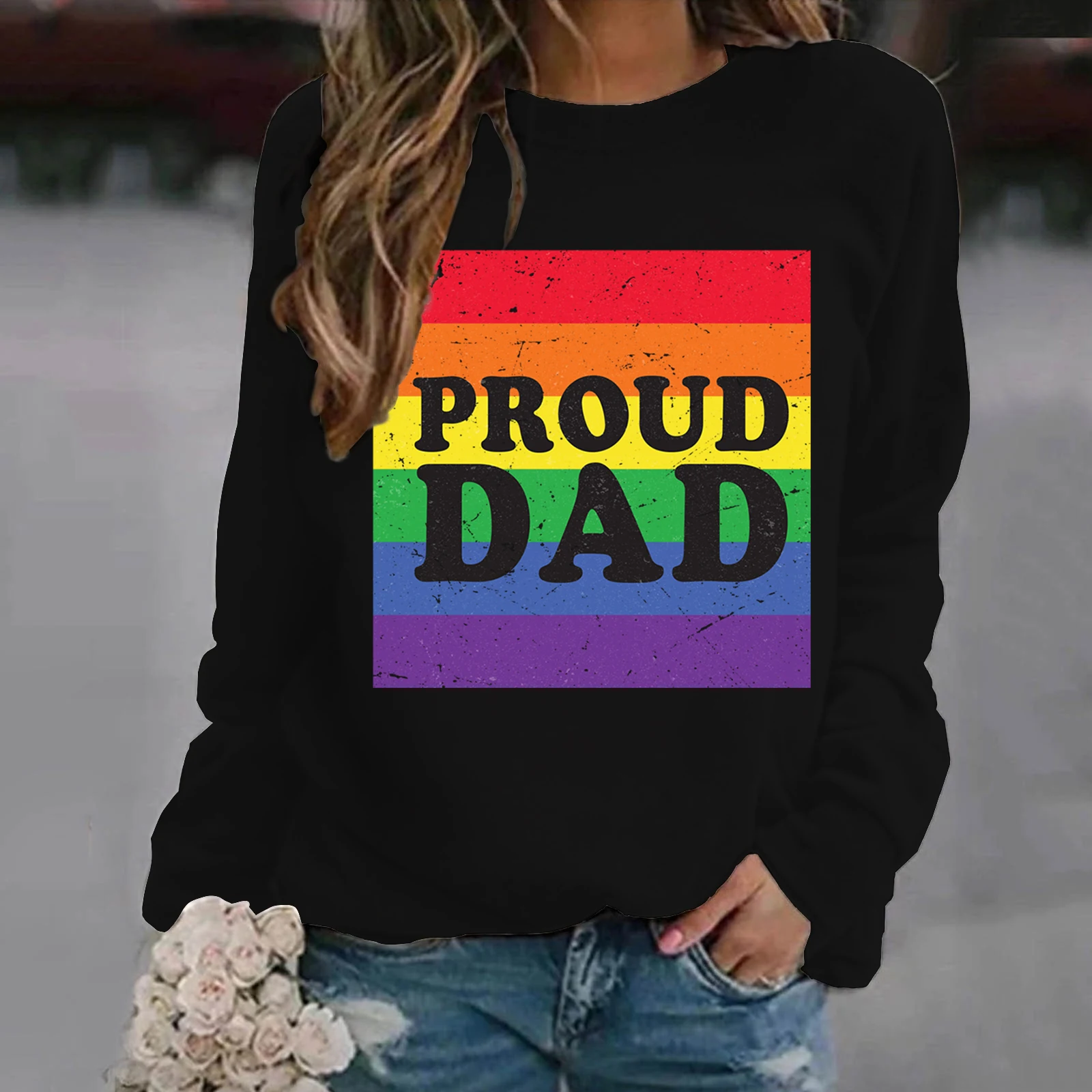 

Proud Dad Print Pullover Harajuku Ms Sweatshirts Rainbow Woman Multicolor Casual Autumn Winter Fleece Hip Hop Sweat Pride Tops