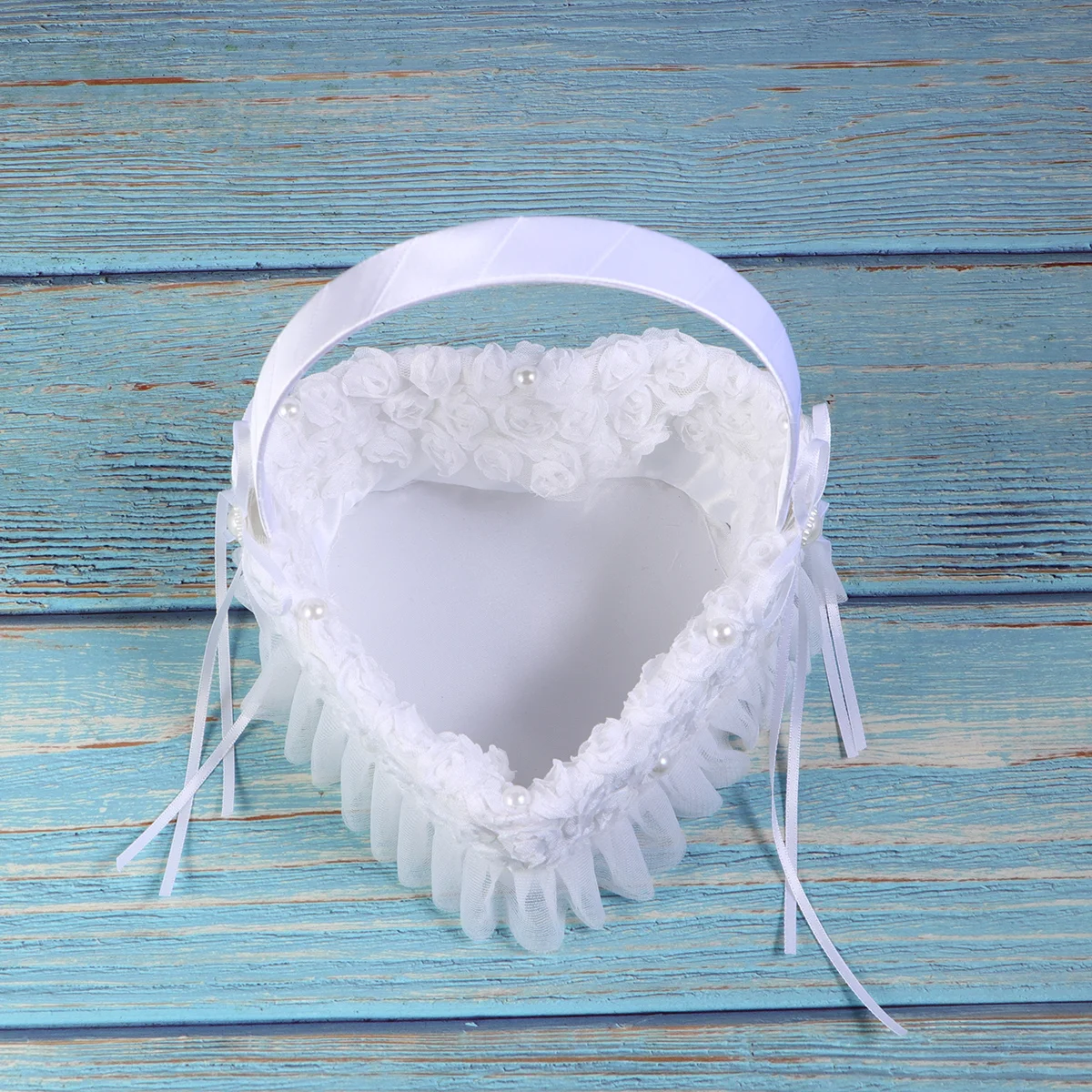 

Basket Flower Wedding Baskets Girl Gift Rustic Candy Satin Lace Woven Wicker Box Petal Romantic White Rosebaskert Storage